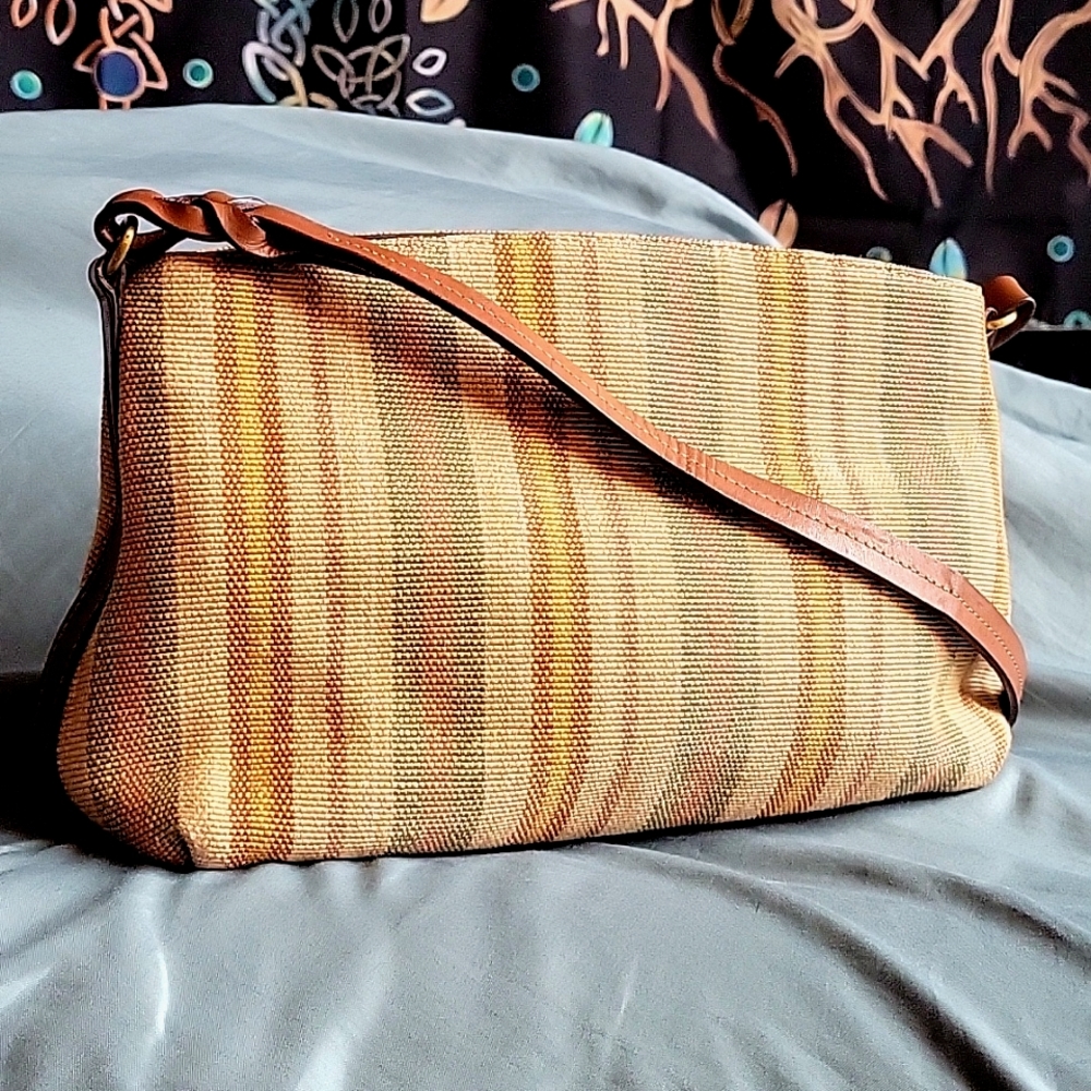 Fossil Desert Stripe Canvas & Leather Shoulder Bag - image 1